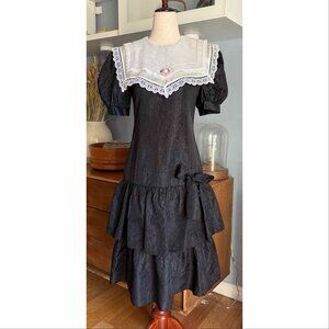 Vintage Gunne Sax Jessica McClintock Dress Sz 10 Taffeta Ruffle Victorian Goth